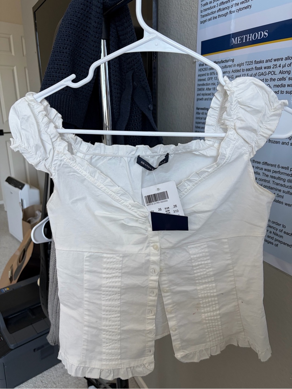 Brandy Melville White Ruffled Off-Shoulder Button Front Top